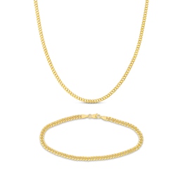 Semi-Solid Miami Cuban Curb Chain Necklace & Bracelet Set 10K Yellow Gold