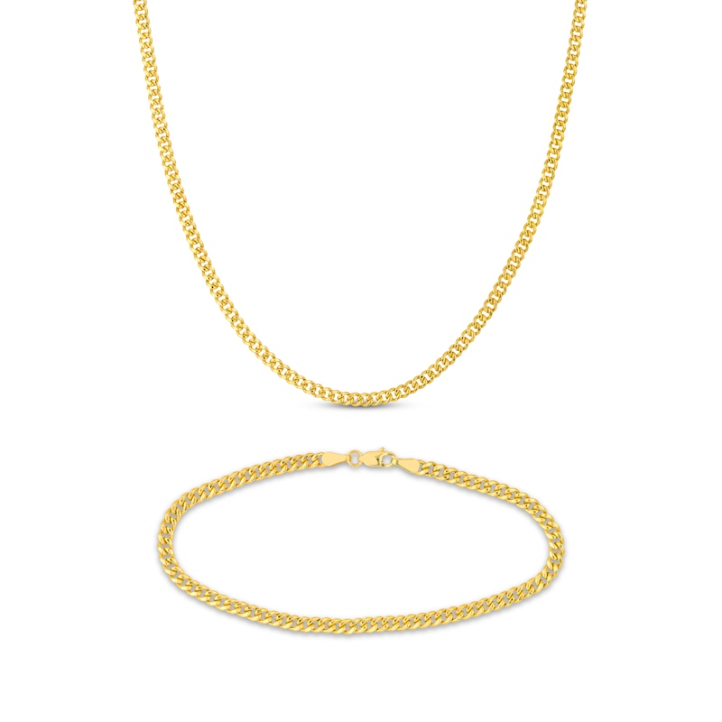 Semi-Solid Miami Cuban Curb Chain Necklace & Bracelet Set 10K Yellow Gold