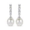 Thumbnail Image 2 of Cultured Pearl & White Lab-Created Sapphire Drop Earrings Sterling Silver