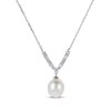 Thumbnail Image 1 of Cultured Pearl & White Lab-Created Sapphire Drop Necklace Sterling Silver 18"