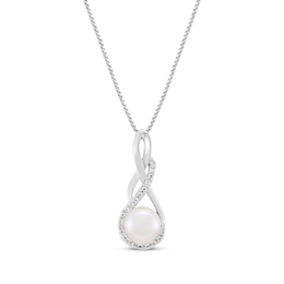 Cultured Pearl & White Lab-Created Sapphire Twist Drop Necklace Sterling Silver 18"