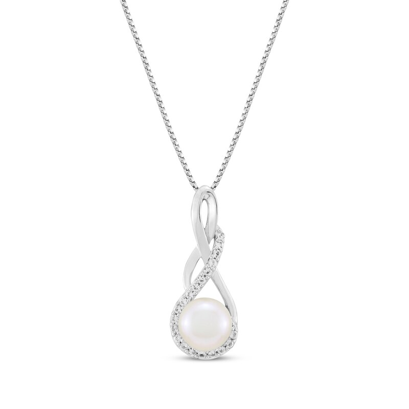 Cultured Pearl & White Lab-Created Sapphire Twist Drop Necklace Sterling Silver 18"