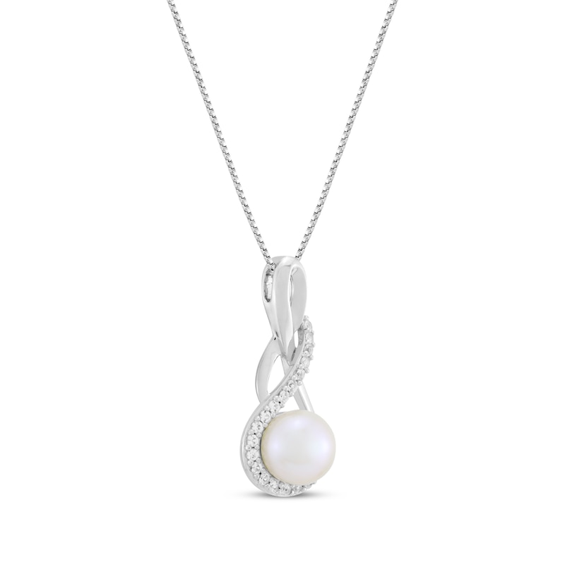 Cultured Pearl & White Lab-Created Sapphire Twist Drop Necklace Sterling Silver 18"