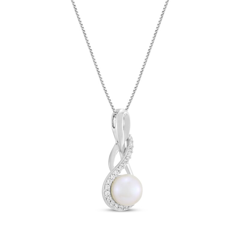 Cultured Pearl & White Lab-Created Sapphire Twist Drop Necklace Sterling Silver 18"