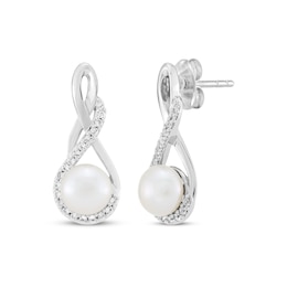 Cultured Pearl & White Lab-Created Sapphire Twist Drop Earrings Sterling Silver