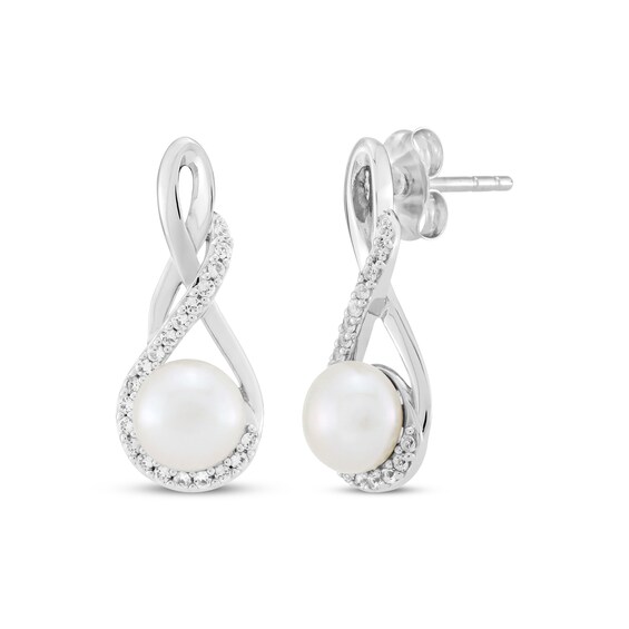 Cultured Pearl & White Lab-Created Sapphire Twist Drop Earrings Sterling Silver