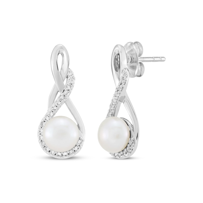 Sterling Silver Button Freshwater Pearl Infinity Style Leverback Earrings Sterling Silver Button Freshwater Pearl Infinity Style Leverback Earrings
