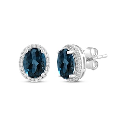 Oval-Cut London Blue Topaz & White Lab-Created Sapphire Stud Earrings Sterling Silver