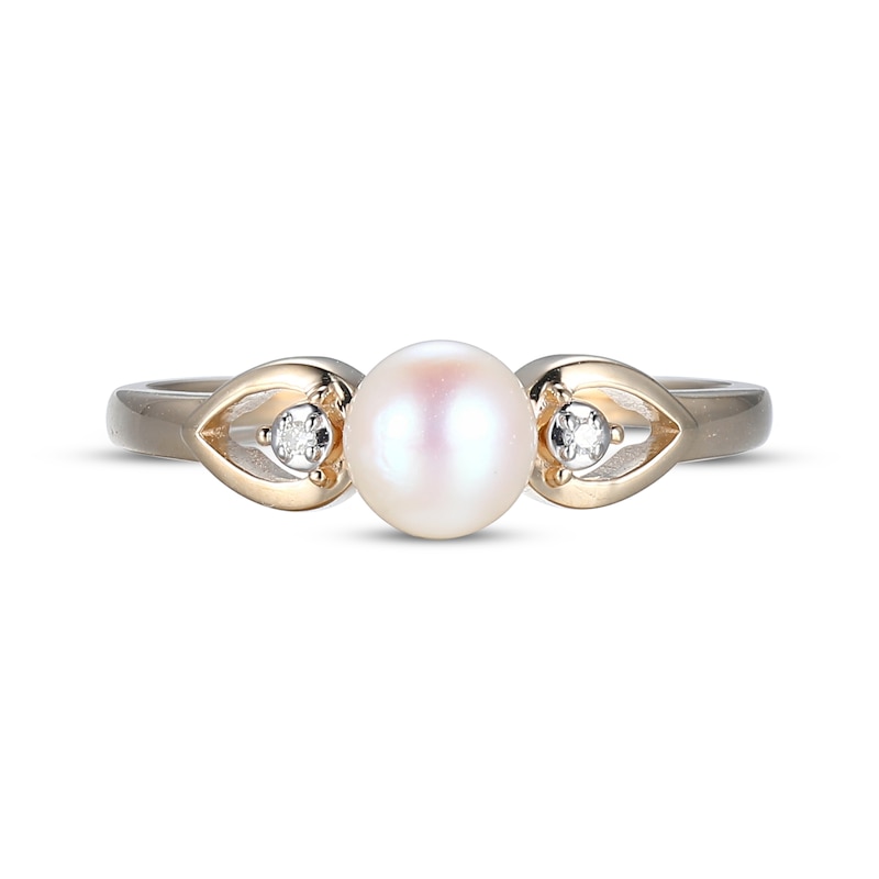 Cultured Pearl & Diamond Accent Heart Ring 10K Yellow Gold