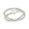 Thumbnail Image 1 of Cultured Pearl & White Lab-Created Sapphire Crossover Ring Sterling Silver