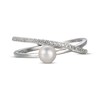 Thumbnail Image 3 of Cultured Pearl & White Lab-Created Sapphire Crossover Ring Sterling Silver