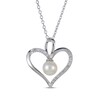 Thumbnail Image 1 of Cultured Pearl & White Lab-Created Sapphire Heart Necklace Sterling Silver 18"