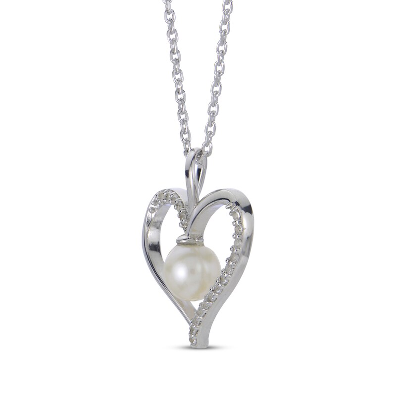Main Image 2 of Cultured Pearl & White Lab-Created Sapphire Heart Necklace Sterling Silver 18"