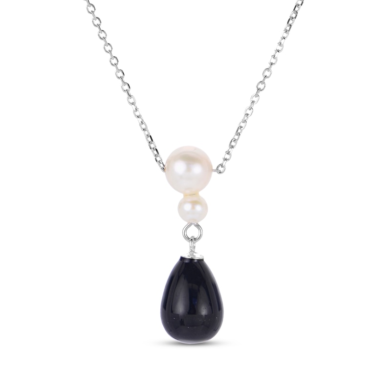 Cultured Pearl & Oval-Cut Black Onyx Necklace Sterling Silver 18"