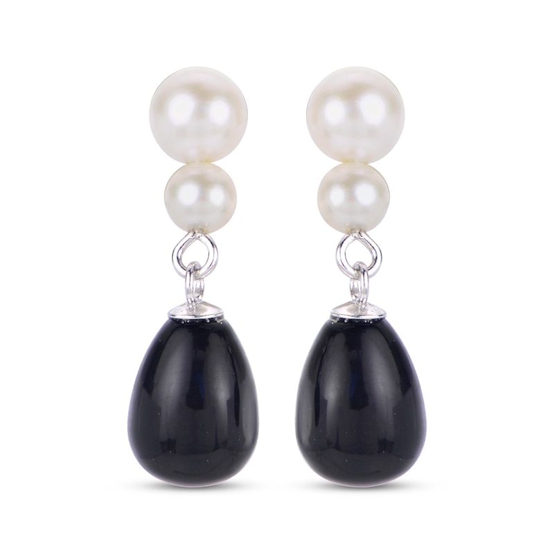 Main Image 2 of Cultured Pearl & Oval-Cut Black Onyx Dangle Earrings Sterling Silver