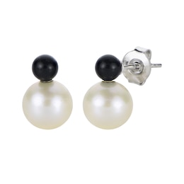 Cultured Pearl & Black Onyx Earrings Sterling Silver