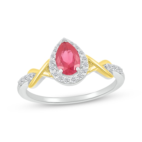 Pear-Shaped Lab-Created Ruby & White Lab-Created Sapphire Twist Ring Sterling Silver & 10K Yellow Gold