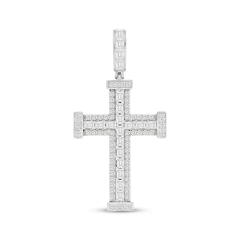 Main Image 1 of Men's KAY Lab-Grown Diamonds Emerald & Round-Cut Cross Charm 3 ct tw 10K White Gold