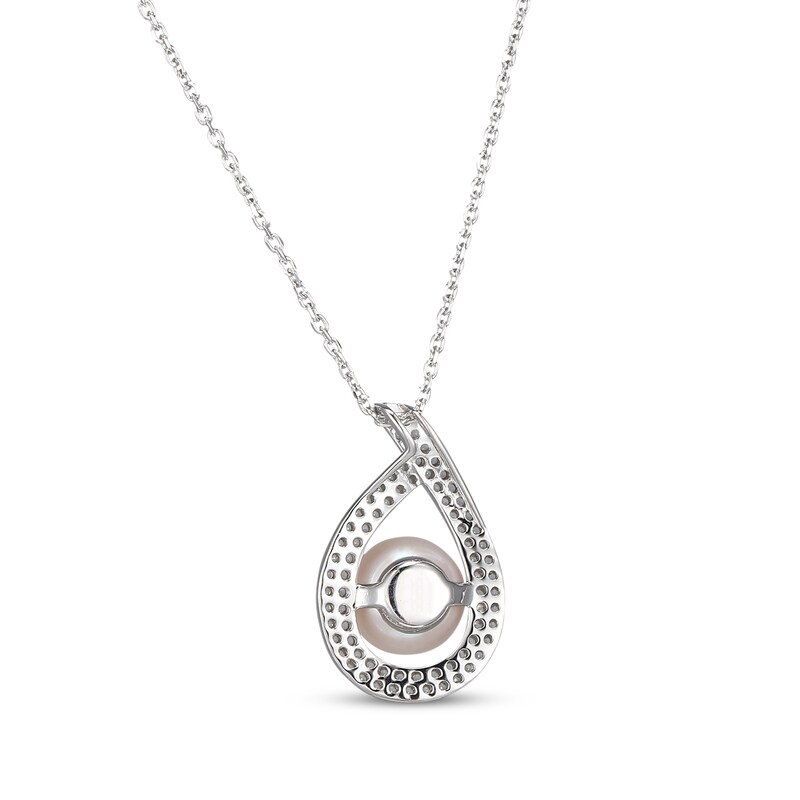 Main Image 3 of Cultured Pearl & White Lab-Created Sapphire Teardrop Necklace Sterling Silver 18"