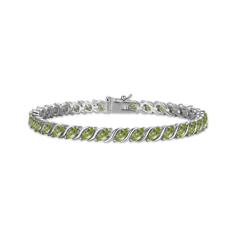 Marquise-Cut Peridot S-Link Bracelet Sterling Silver 7.25