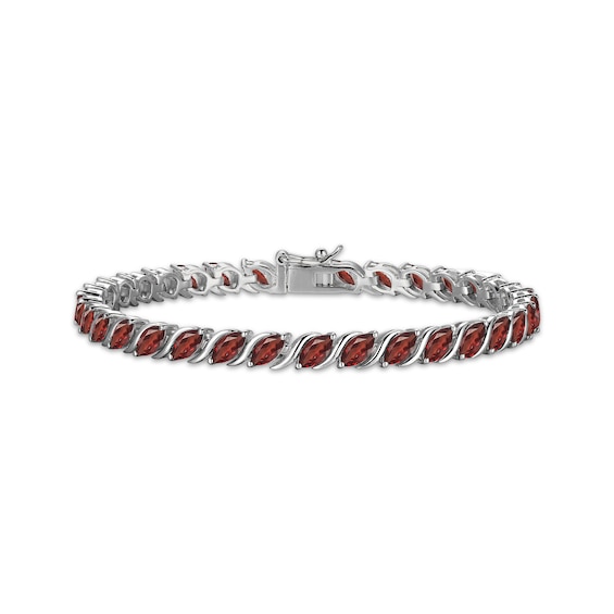 Marquise-Cut Garnet S-Link Bracelet Sterling Silver 7.25