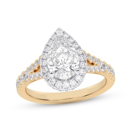Adore Lab-Grown Diamonds Pear-Shaped Halo Engagement Ring 2-1/4 ct tw 14K Two-Tone Gold