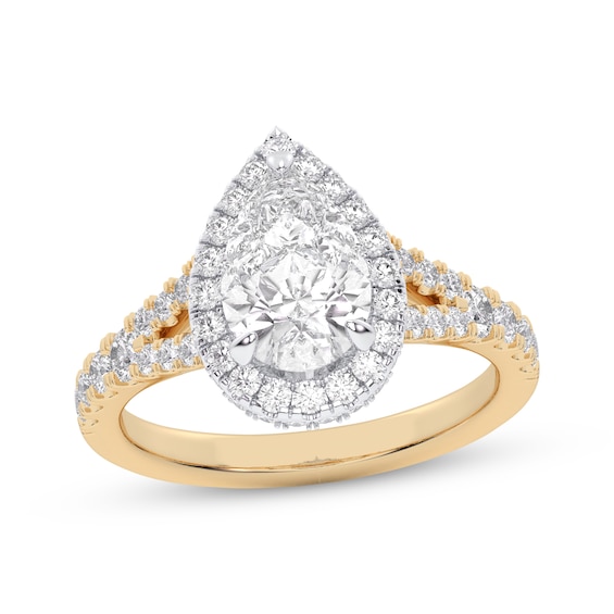 Adore Lab-Grown Diamonds Pear-Shaped Halo Engagement Ring 2-1/4 ct tw 14K Two-Tone Gold