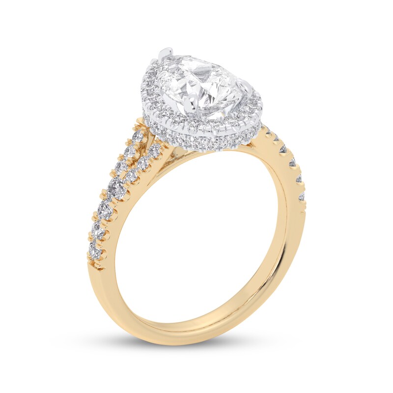 Main Image 2 of Lab-Grown Diamonds Pear-Shaped Halo Engagement Ring 2-1/4 ct tw 14K Two-Tone Gold