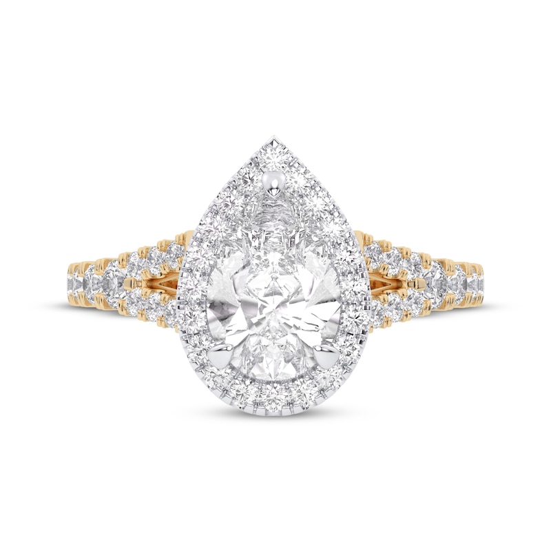 Main Image 3 of Lab-Grown Diamonds Pear-Shaped Halo Engagement Ring 2-1/4 ct tw 14K Two-Tone Gold