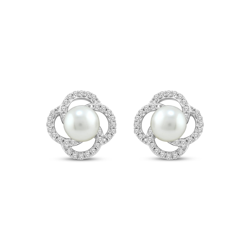 Main Image 2 of Cultured Pearl & White Lab-Created Sapphire Orbit Earrings Sterling Silver
