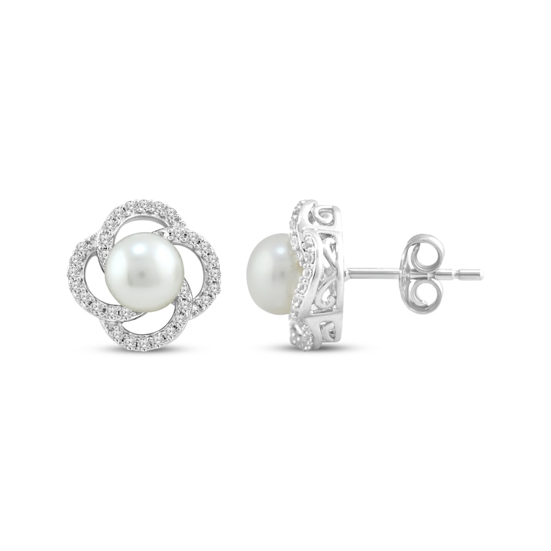 Main Image 3 of Cultured Pearl & White Lab-Created Sapphire Orbit Earrings Sterling Silver