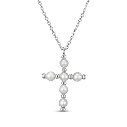 Cultured Freshwater Pearl Cross Necklace Sterling Silver 18"