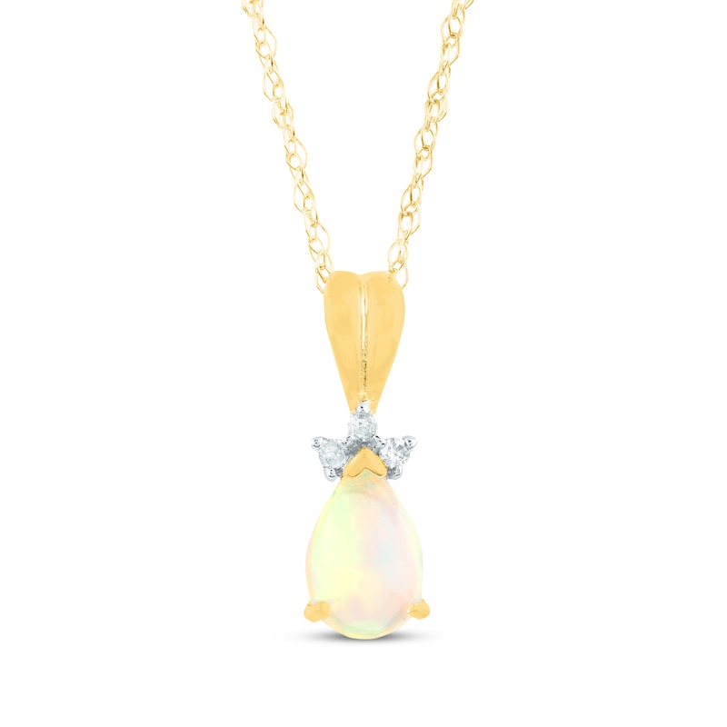Main Image 1 of Pear-Shaped Opal & Diamond Accent Necklace 10K Yellow Gold 18"
