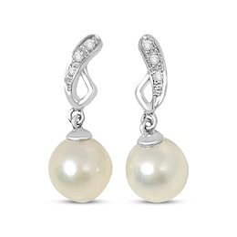 Cultured Pearl & White Lab-Created Sapphire Dangle Earrings Sterling Silver