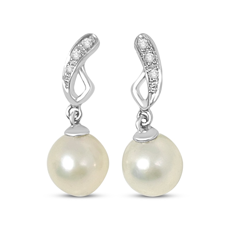 Main Image 1 of Cultured Pearl & White Lab-Created Sapphire Dangle Earrings Sterling Silver