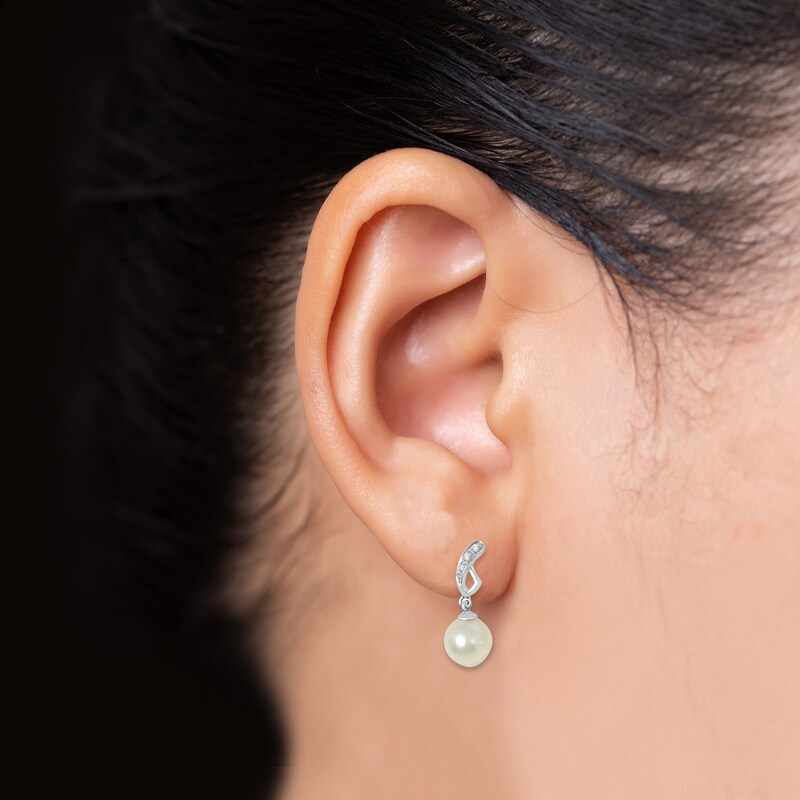 Main Image 2 of Cultured Pearl & White Lab-Created Sapphire Dangle Earrings Sterling Silver