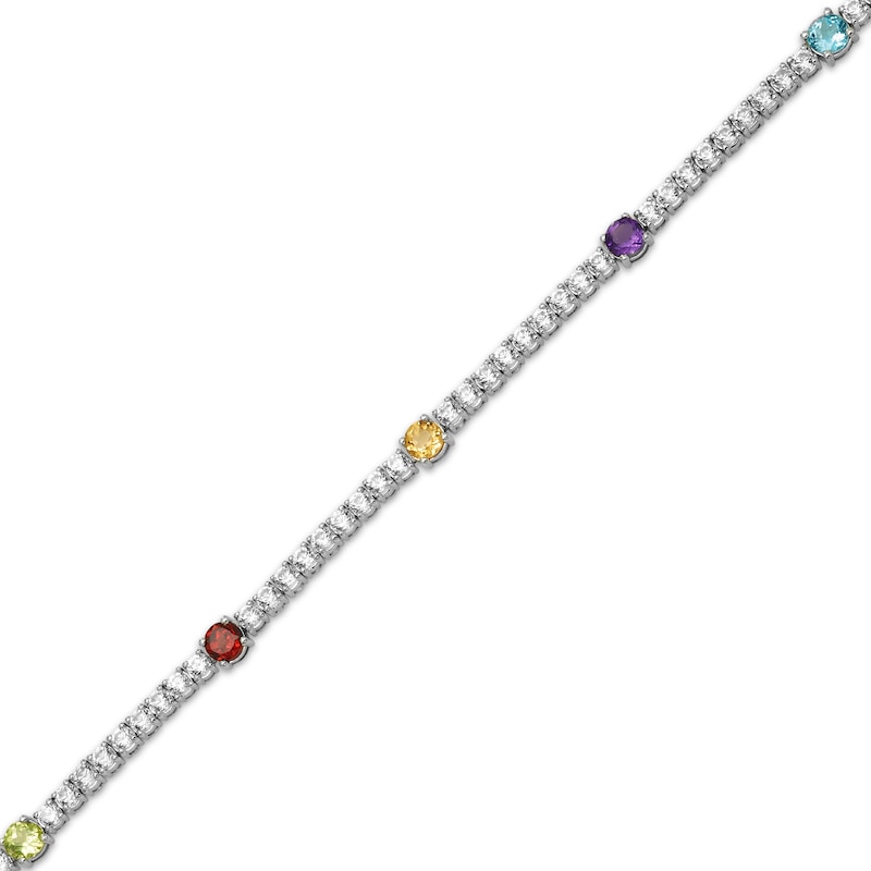 Swiss Blue Topaz, Peridot, Garnet, Citrine, Amethyst & White Lab-Created Sapphire Bracelet Sterling Silver 7.25"