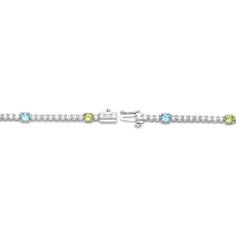 Swiss Blue Topaz, Peridot, Garnet, Citrine, Amethyst & White Lab-Created Sapphire Bracelet Sterling Silver 7.25"