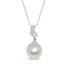 Cultured Pearl & White Lab-Created Sapphire Necklace Sterling Silver 18"