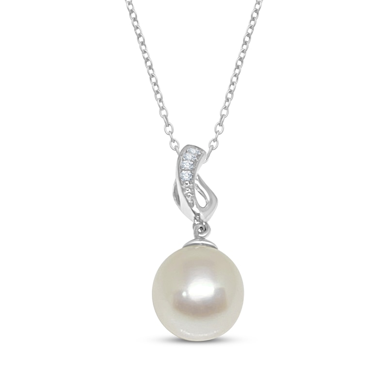 Main Image 1 of Cultured Pearl & White Lab-Created Sapphire Necklace Sterling Silver 18"