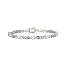 Lab-Created Opal & White Lab-Created Sapphire Infinity Link Bracelet Sterling SIlver 7.25"