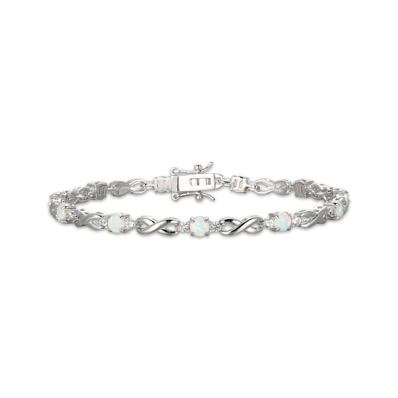 Lab-Created Opal & White Lab-Created Sapphire Infinity Link Bracelet Sterling SIlver 7.25"