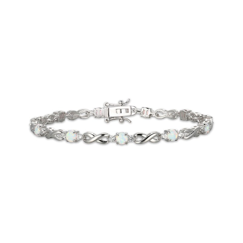 Main Image 1 of Lab-Created Opal & White Lab-Created Sapphire Infinity Link Bracelet Sterling SIlver 7.25&quot;