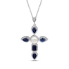 Thumbnail Image 0 of Pear-Shaped & Emerald-Cut Blue Lab-Created Sapphire, Cultured Pearl, White Lab-Created Sapphire Necklace Sterling Silver 18"