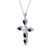 Thumbnail Image 1 of Pear-Shaped & Emerald-Cut Blue Lab-Created Sapphire, Cultured Pearl, White Lab-Created Sapphire Necklace Sterling Silver 18"