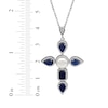Thumbnail Image 3 of Pear-Shaped & Emerald-Cut Blue Lab-Created Sapphire, Cultured Pearl, White Lab-Created Sapphire Necklace Sterling Silver 18"