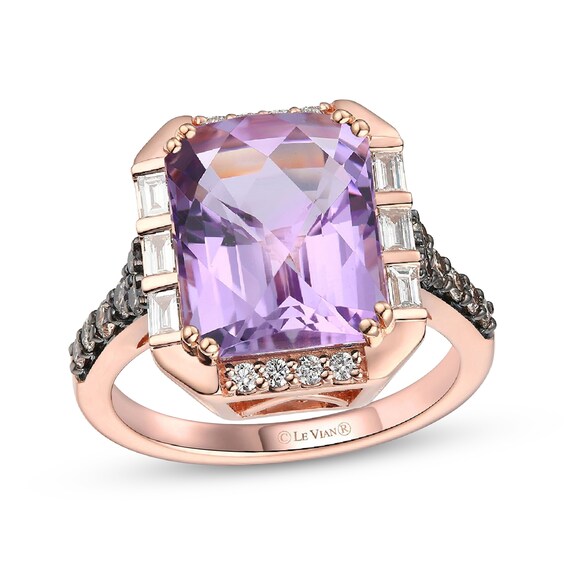 Le Vian Emerald-Cut Amethyst Ring 5/8 ct tw Diamonds 14K Strawberry Gold