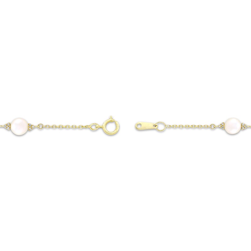 Main Image 2 of Cultured Pearl & White Lab-Created Sapphire Station Bracelet 10K Yellow Gold 7.25"