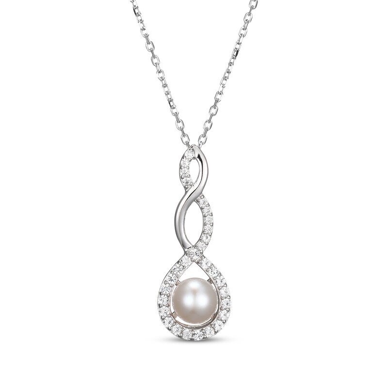 Main Image 1 of Cultured Pearl & White Lab-Created Sapphire Twist Drop Necklace Sterling Silver 18"