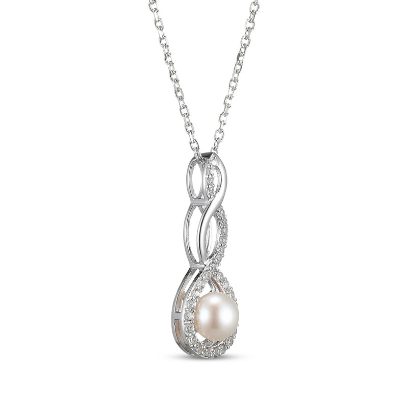 Main Image 2 of Cultured Pearl & White Lab-Created Sapphire Twist Drop Necklace Sterling Silver 18"